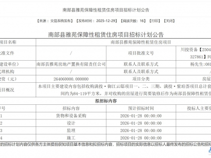 南部县雅苑保障性租赁住房项目招标计划公告